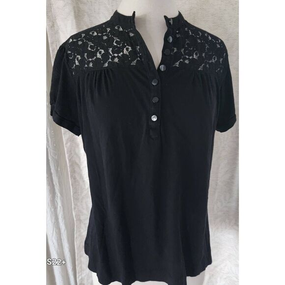 T35 a.n.a half button black lacy top - Picture 1 of 11